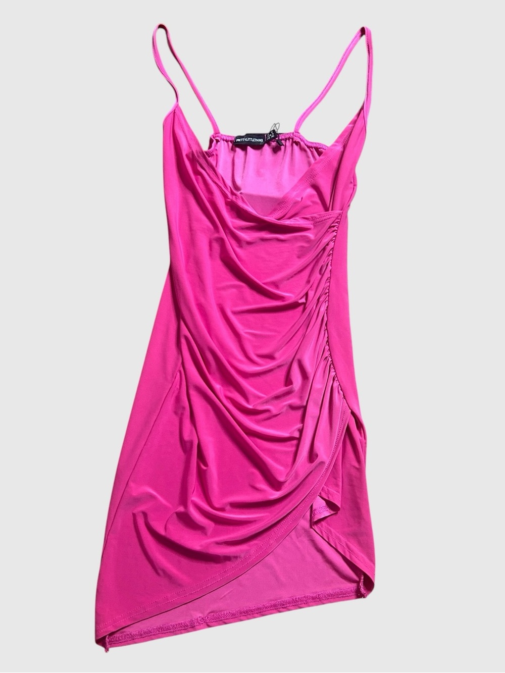 Hot Pink Ruched Asymmetrical Bodycon V Neck Dress Size US 4